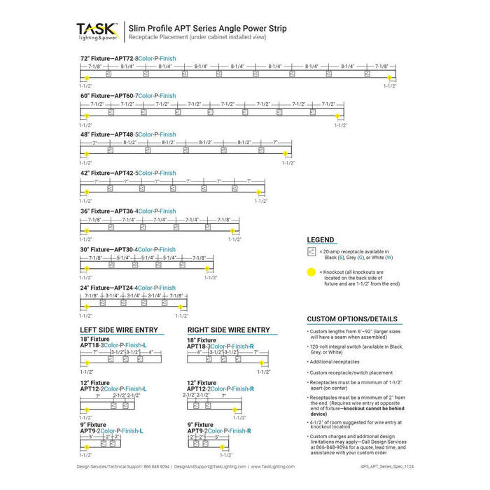 Task Lighting Slim Profile APT Series Under-Cabinet Angled Power Strip