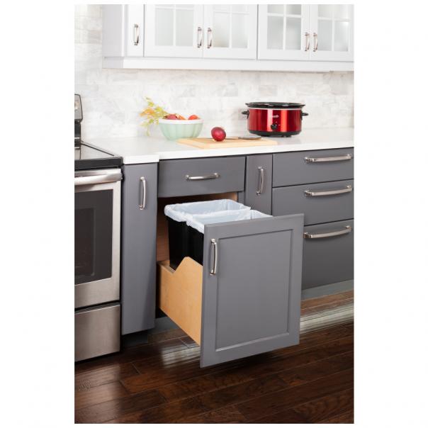 Wood Bottom-Mount Soft-Close Trashcan Pullout for Door Mounting | Kitchen Trash & Recycling Cabinet Organizer