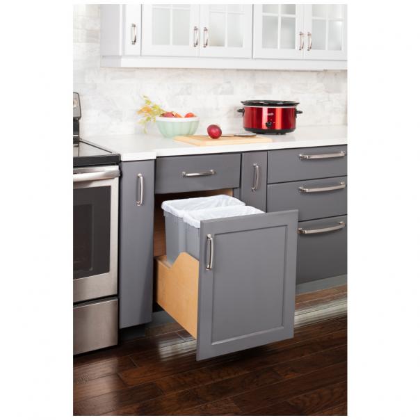 Wood Bottom-Mount Soft-Close Trashcan Pullout for Door Mounting | Kitchen Trash & Recycling Cabinet Organizer