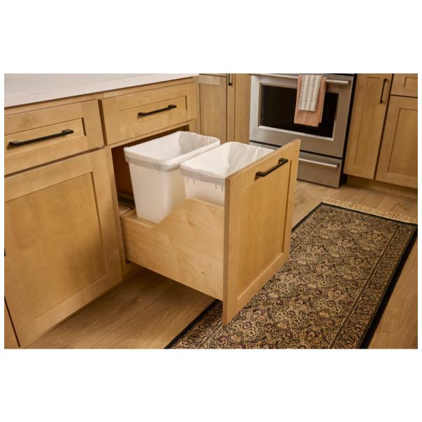 Wood Bottom-Mount Soft-Close Trashcan Pullout for Door Mounting | Kitchen Trash & Recycling Cabinet Organizer