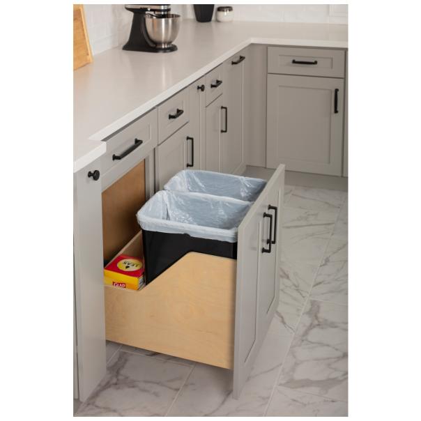 Wood Bottom-Mount Soft-Close Trashcan Pullout for Door Mounting | Kitchen Trash & Recycling Cabinet Organizer