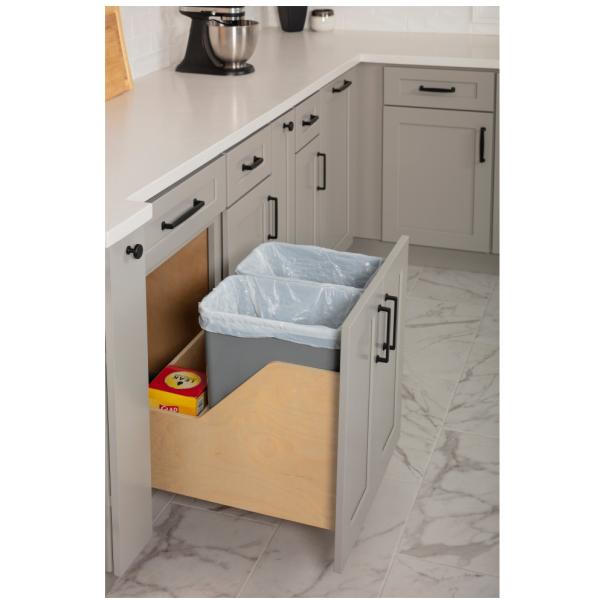 Wood Bottom-Mount Soft-Close Trashcan Pullout for Door Mounting | Kitchen Trash & Recycling Cabinet Organizer