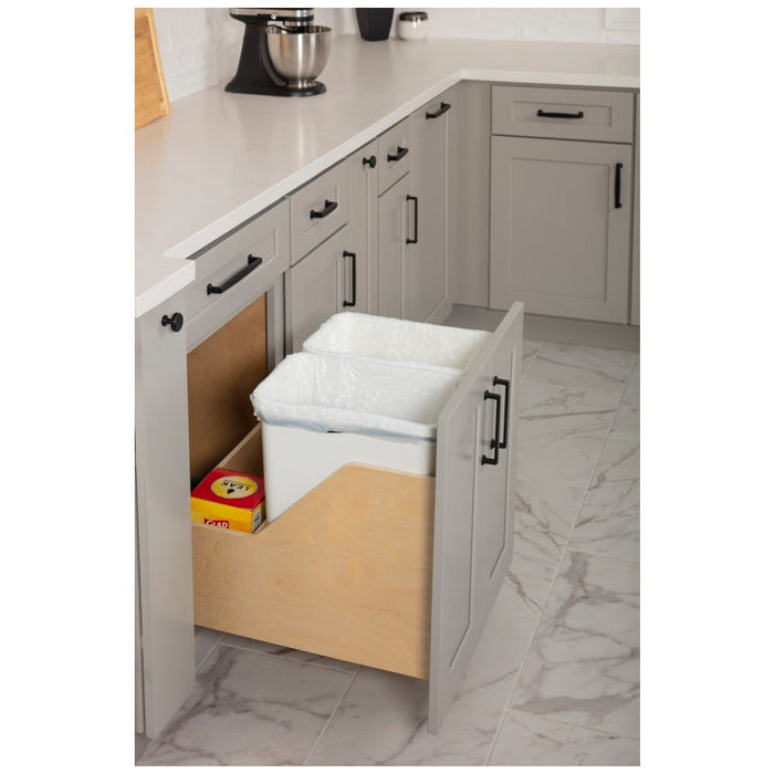 Wood Bottom-Mount Soft-Close Trashcan Pullout for Door Mounting | Kitchen Trash & Recycling Cabinet Organizer