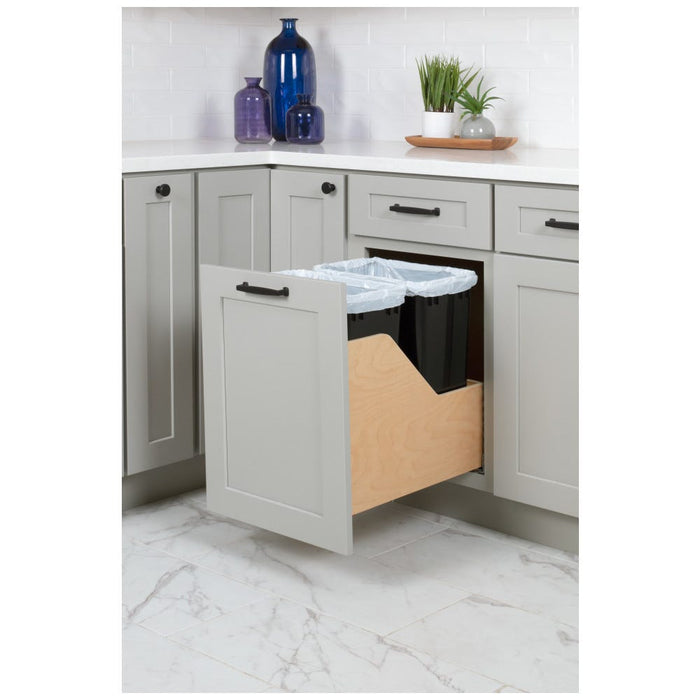 Wood Bottom-Mount Soft-Close Trashcan Pullout for Door Mounting | Kitchen Trash & Recycling Cabinet Organizer