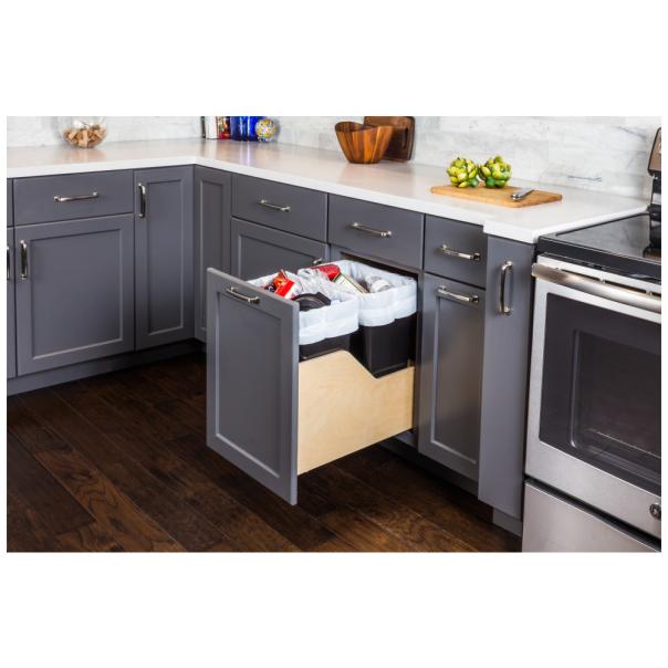 Wood Bottom-Mount Soft-Close Trashcan Pullout for Door Mounting | Kitchen Trash & Recycling Cabinet Organizer