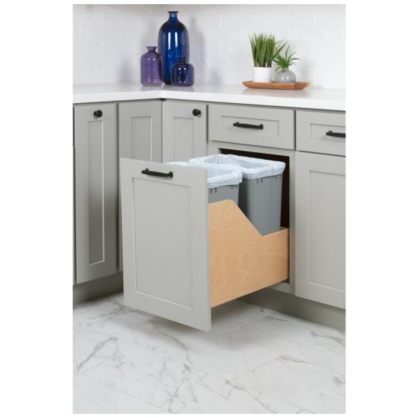 Wood Bottom-Mount Soft-Close Trashcan Pullout for Door Mounting | Kitchen Trash & Recycling Cabinet Organizer