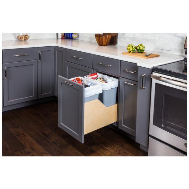 Wood Bottom-Mount Soft-Close Trashcan Pullout for Door Mounting | Kitchen Trash & Recycling Cabinet Organizer