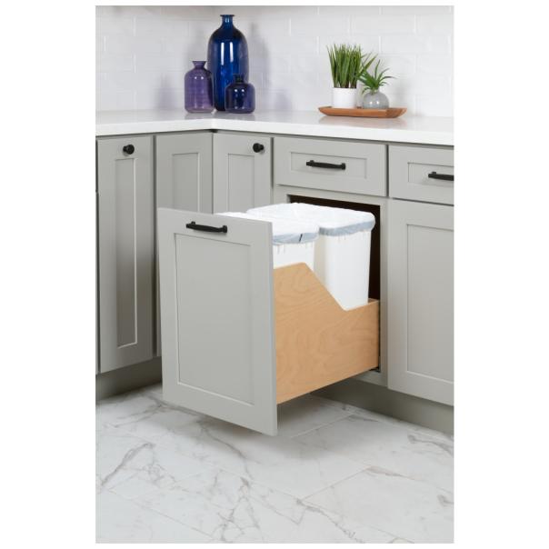 Wood Bottom-Mount Soft-Close Trashcan Pullout for Door Mounting | Kitchen Trash & Recycling Cabinet Organizer