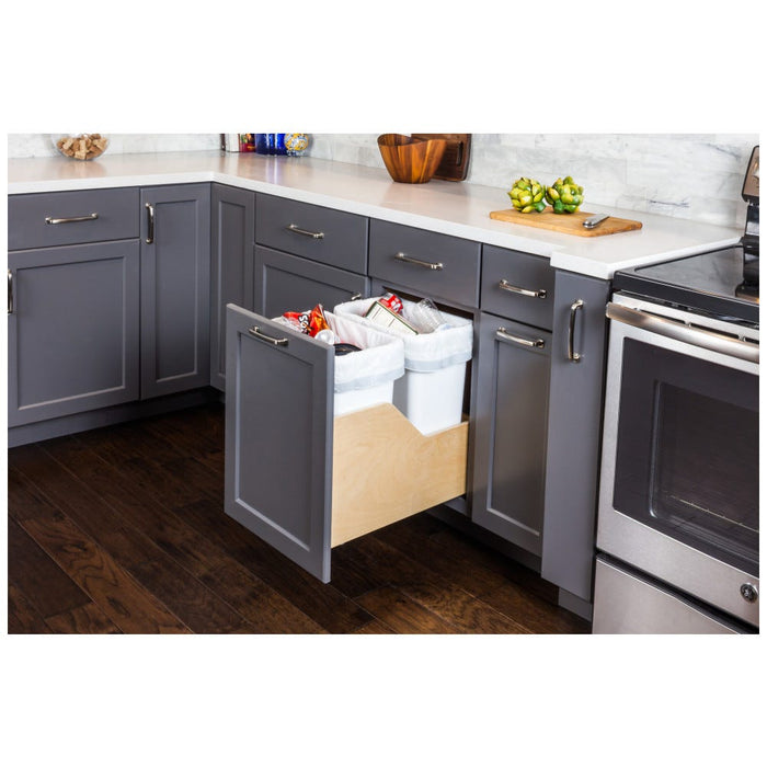 Wood Bottom-Mount Soft-Close Trashcan Pullout for Door Mounting | Kitchen Trash & Recycling Cabinet Organizer