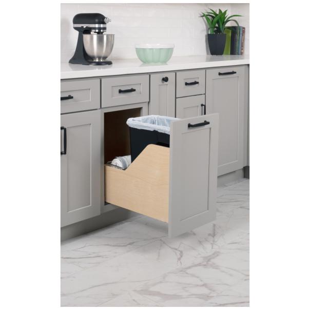 Wood Bottom-Mount Soft-Close Trashcan Pullout for Door Mounting | Kitchen Trash & Recycling Cabinet Organizer