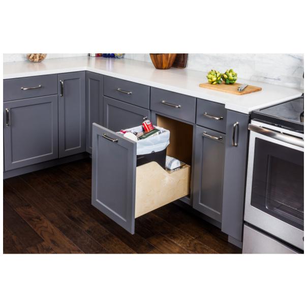 Wood Bottom-Mount Soft-Close Trashcan Pullout for Door Mounting | Kitchen Trash & Recycling Cabinet Organizer