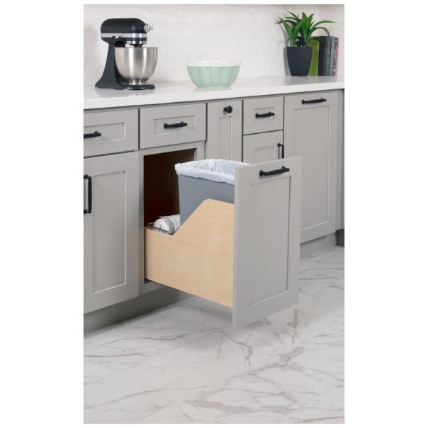 Wood Bottom-Mount Soft-Close Trashcan Pullout for Door Mounting | Kitchen Trash & Recycling Cabinet Organizer