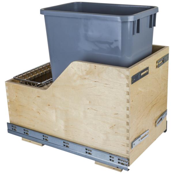 Wood Bottom-Mount Soft-Close Trashcan Pullout for Door Mounting | Kitchen Trash & Recycling Cabinet Organizer