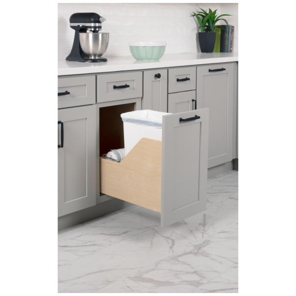 Wood Bottom-Mount Soft-Close Trashcan Pullout for Door Mounting | Kitchen Trash & Recycling Cabinet Organizer