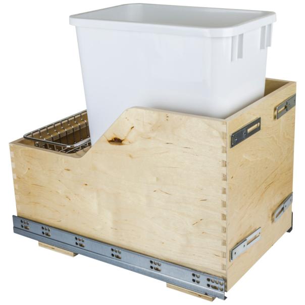 Wood Bottom-Mount Soft-Close Trashcan Pullout for Door Mounting | Kitchen Trash & Recycling Cabinet Organizer