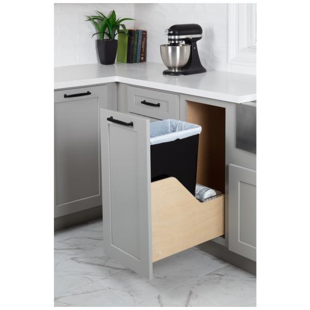 Wood Bottom-Mount Soft-Close Trashcan Pullout for Door Mounting | Kitchen Trash & Recycling Cabinet Organizer