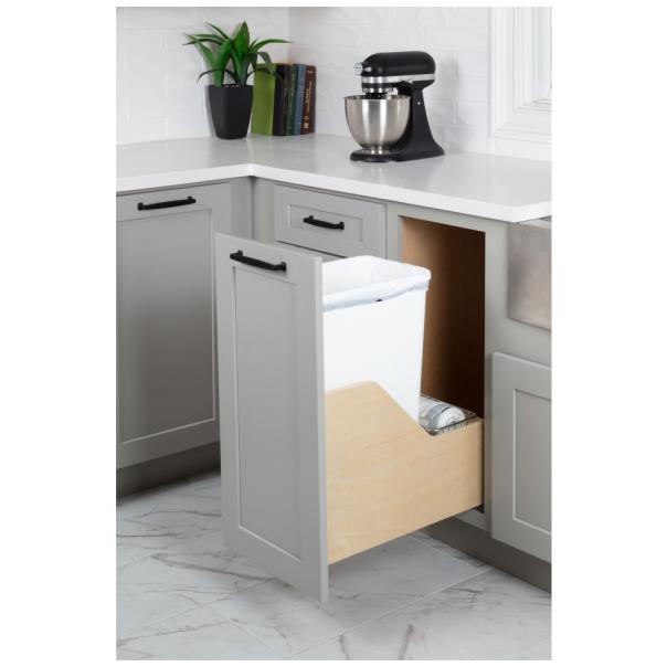 Wood Bottom-Mount Soft-Close Trashcan Pullout for Door Mounting | Kitchen Trash & Recycling Cabinet Organizer